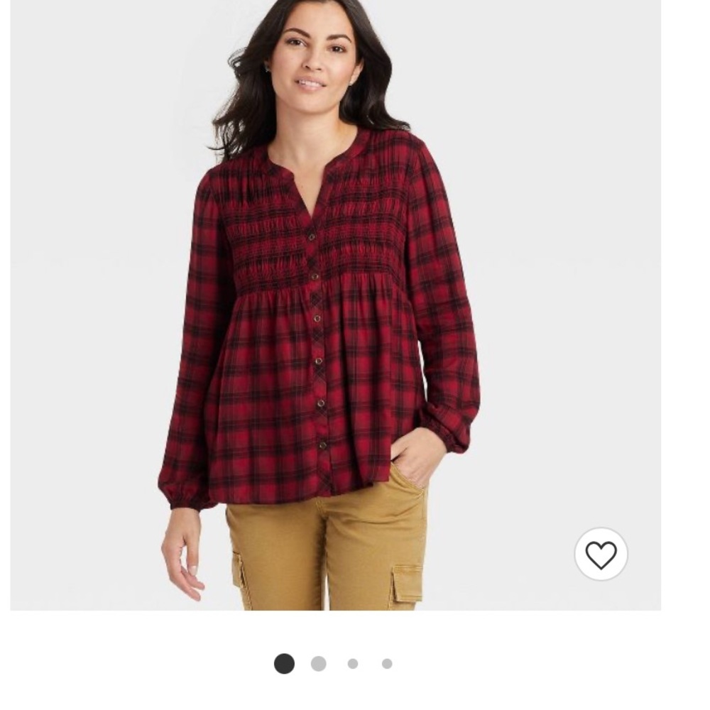 Knox Rose Red Smocked Blouse with Mandarin Collar